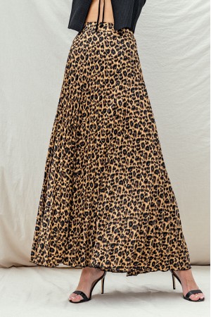 0052-2028<br/>LEOPARD PLEATED MAXI SKIRT