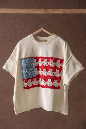 0061-9389<br/>American Lace Flag Graphic Embroidered Tee