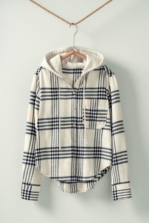 0066-5144<br/>Western Plaid Casual Tops with Hood