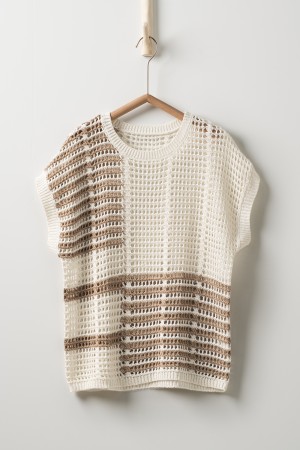 0209-5309<br/>Open Weave Striped Crochet Summer Top