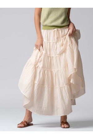 0467-0515<br/>Tiered Cotton Maxi Skirt with Drawstring Waist