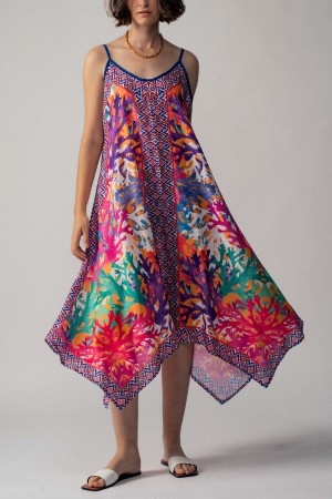 0768-5073<br/>Multicolor Handkerchief Hem Midi Dress
