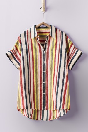 0797-1191<br/>STRIPE BUTTON DOWN LOOSE FIT COLLAR SHIRT