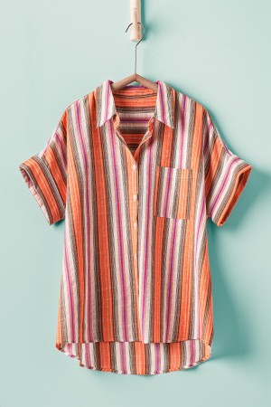 0815-4319<br/>STRIPE BUTTON DOWN LOOSE FIT COLLAR SHIRT