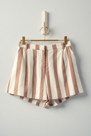 0833-3104<br/>Striped Linen Shorts for Game Day and Summer Boho