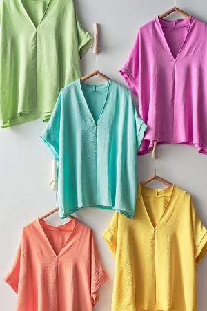 0840-7566<br/>OVERSIZED VNECK FOLDED SHORT SLEEVE TOP
