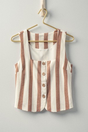 0849-8168<br/>Striped Linen Vest Top for Summer