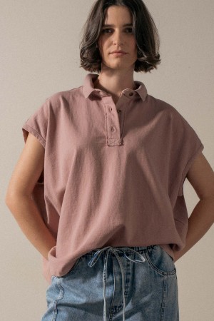 0873-7652<br/>Artisanal Stitch Oversized Polo Top